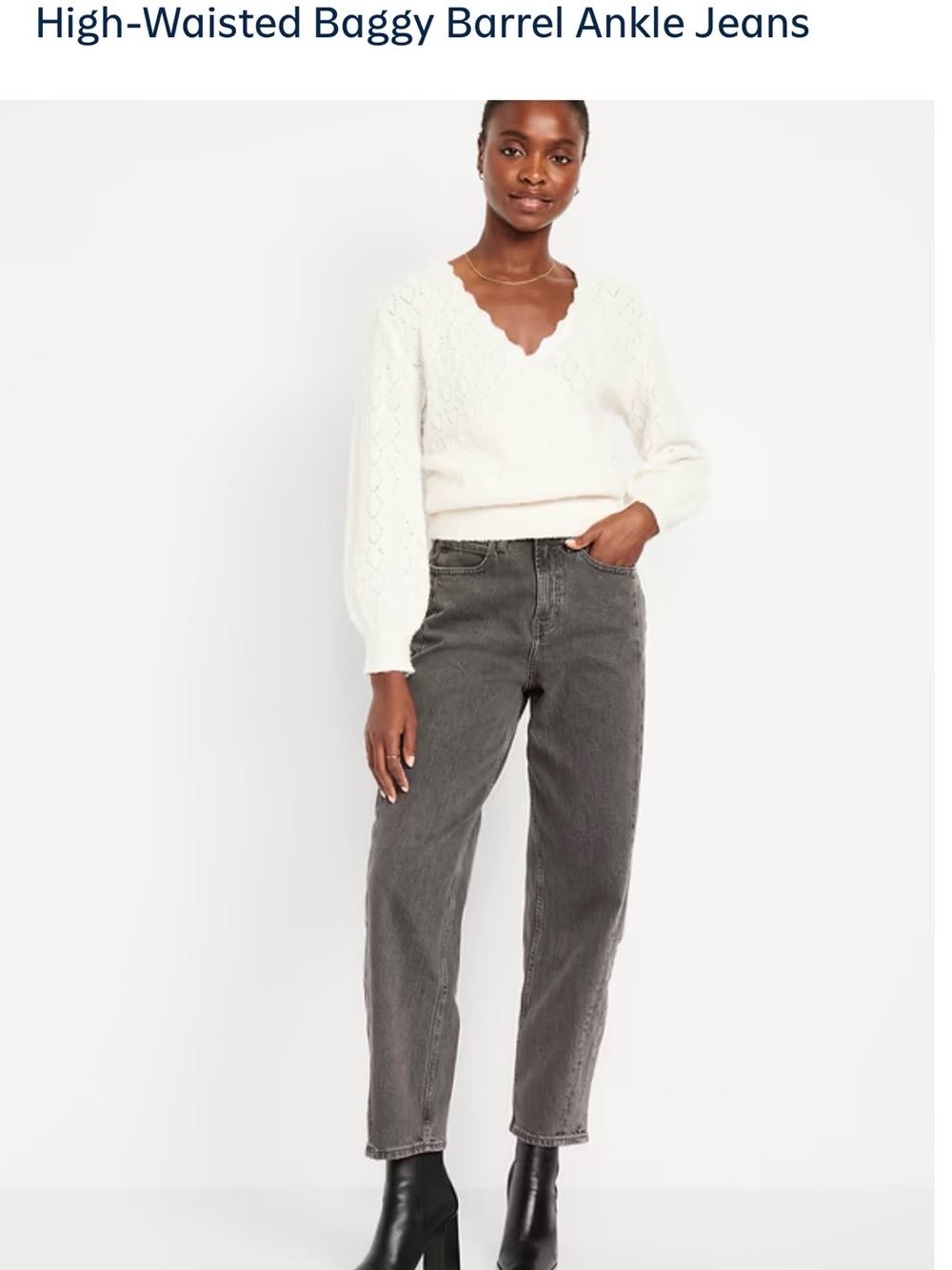 NWT Old Navy High-Waisted Baggy Barrel Ankle Jeans Petite 4